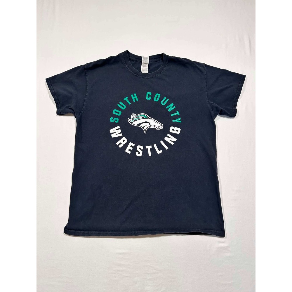 Gildan South County Wrestling T-Shirt Mens Large Navy Blue Graphic Tee Short Slv